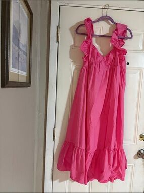 She + Sky Hot Pink Ruffle Maxi Dress